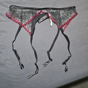 Victoria's Secret Black and Red Heart Lace Garter Belt